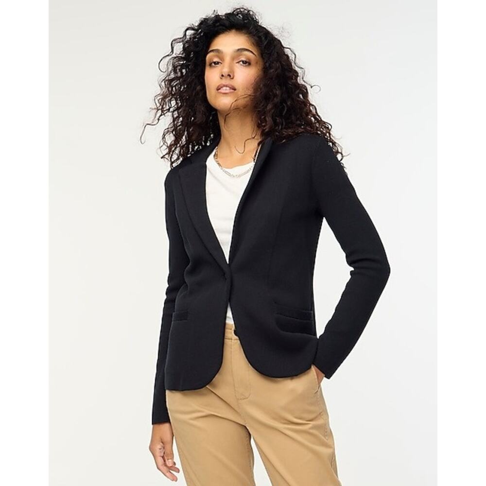 J. Crew Womens Schoolboy Sweater Blazer Black Small 100% Cotton Preppy Career